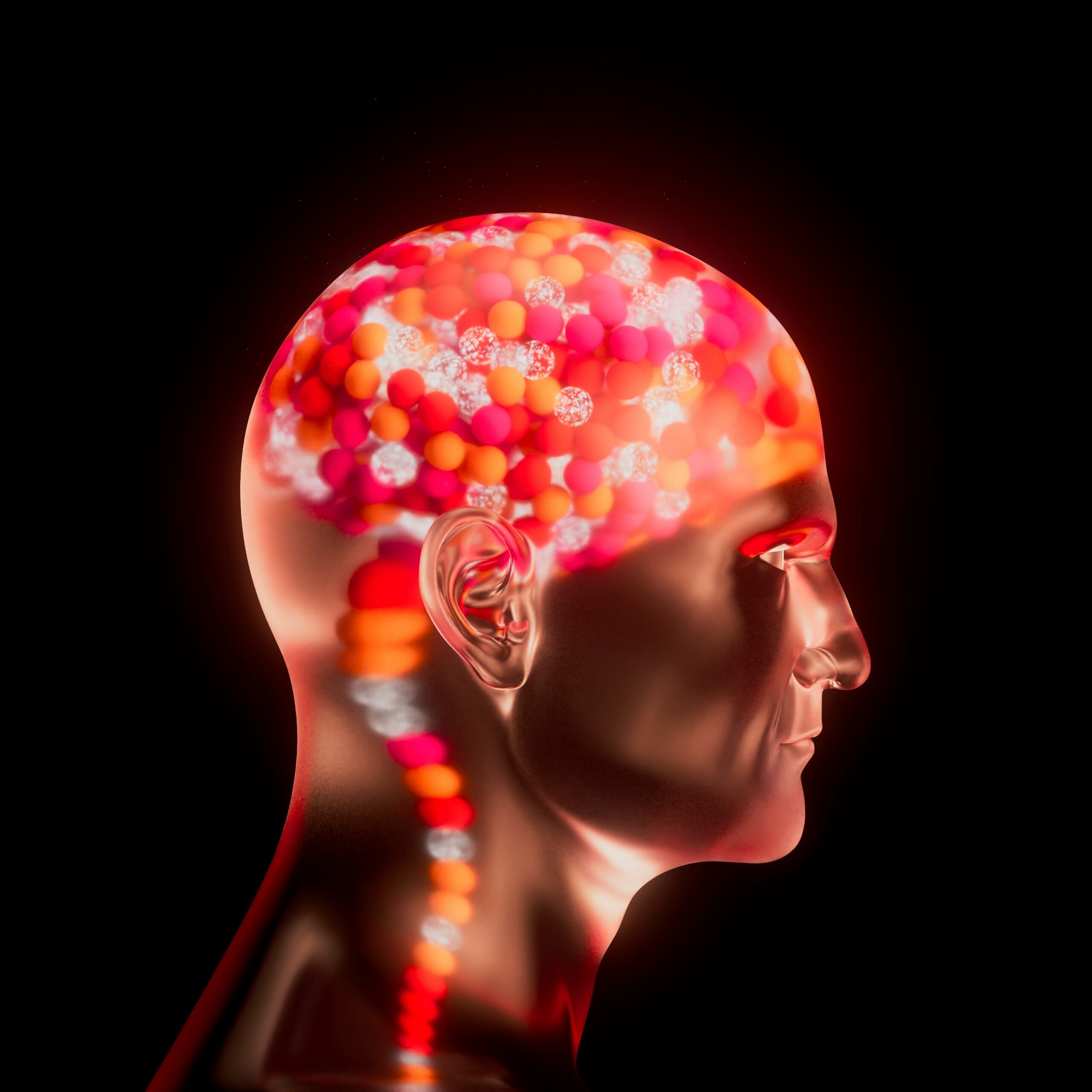 A woman's head with colorful beads on it